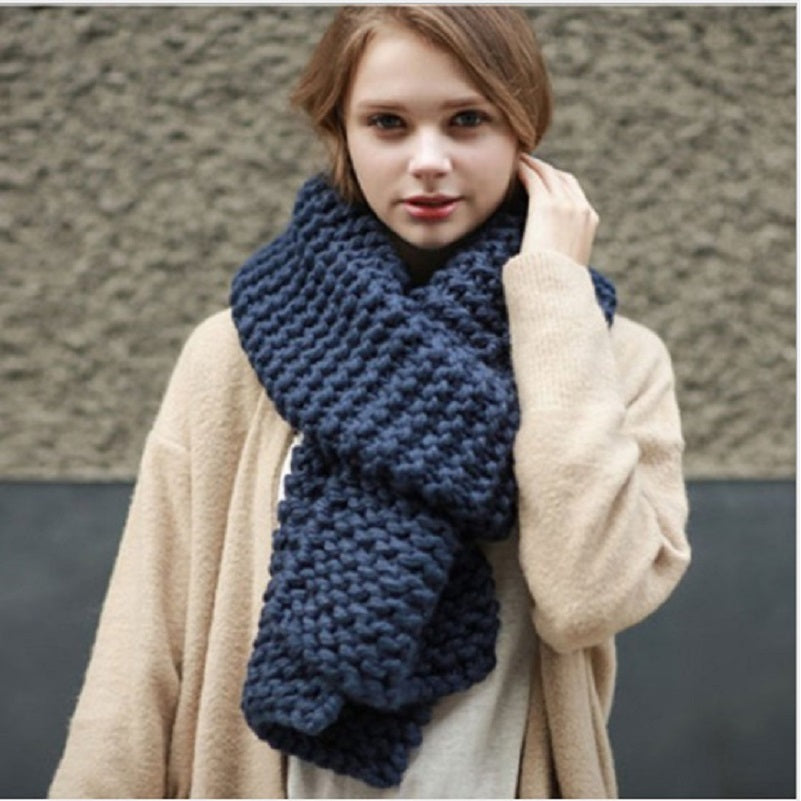 Handmade Thick Wool Pure Colour Knitted Scarf