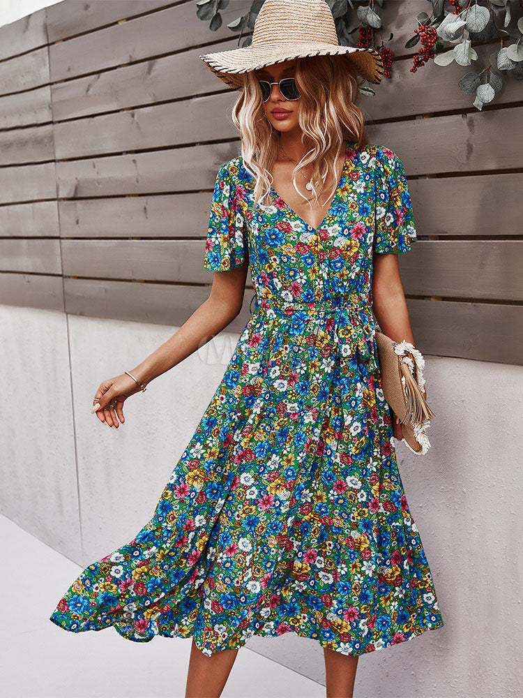 European And American Women's Fashion Floral Dress