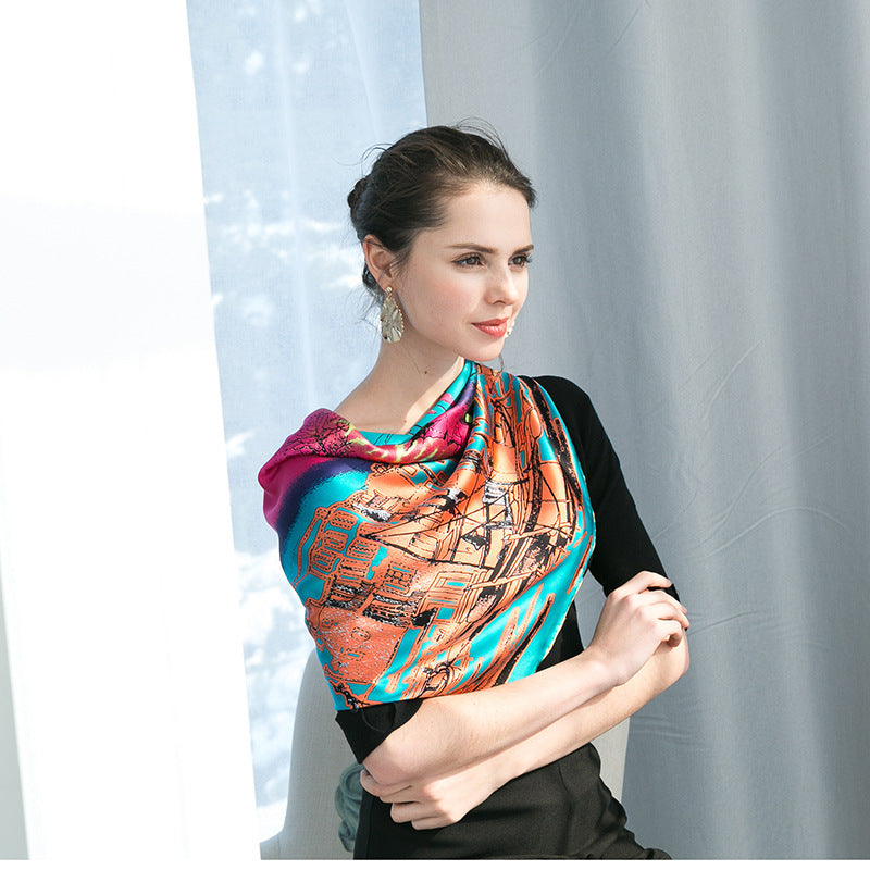 Large Square Scarf Silk Blue
