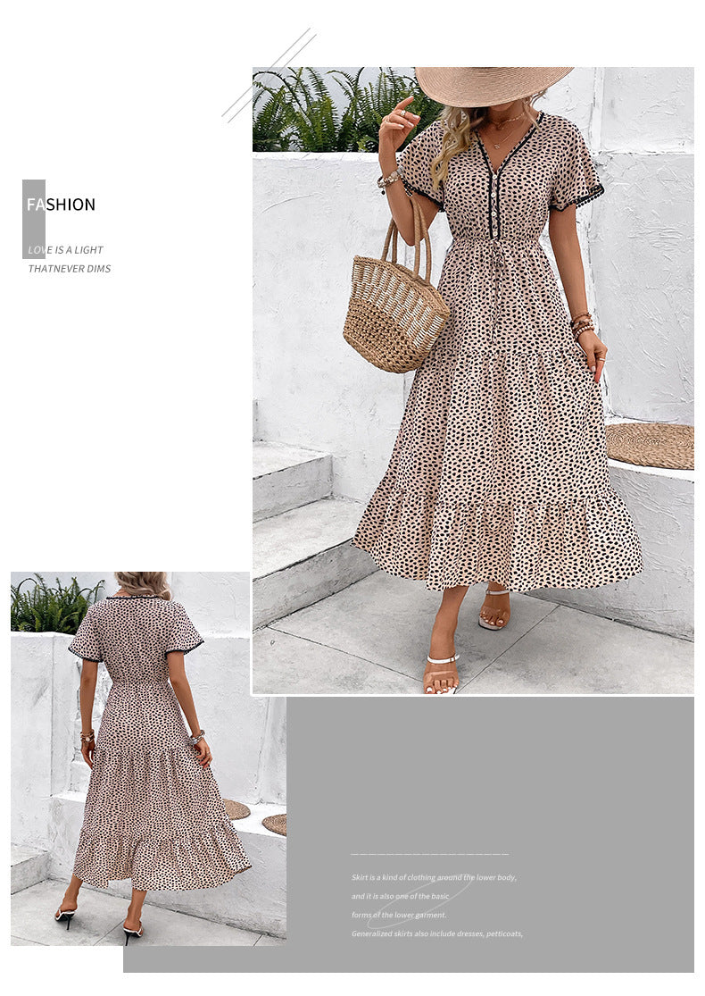 Summer New Dress European And American V-Neck Leopard Print