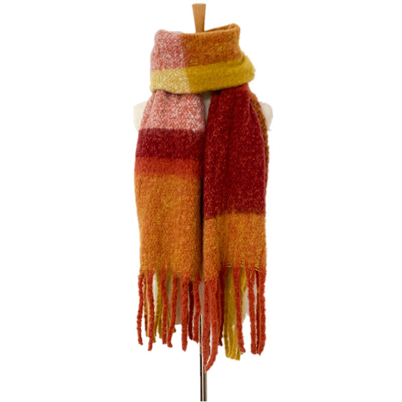 Fashionable Thick Fringed Large Plaid Scarf