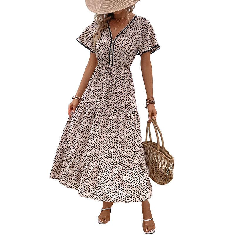 Summer New Dress European And American V-Neck Leopard Print