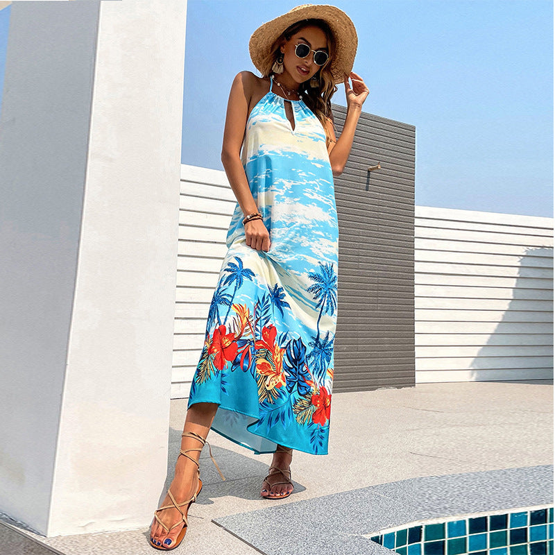 European And American Holiday Print Sleeveless Dress