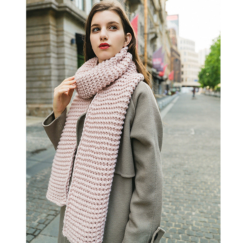 Handmade Thick Wool Pure Colour Knitted Scarf