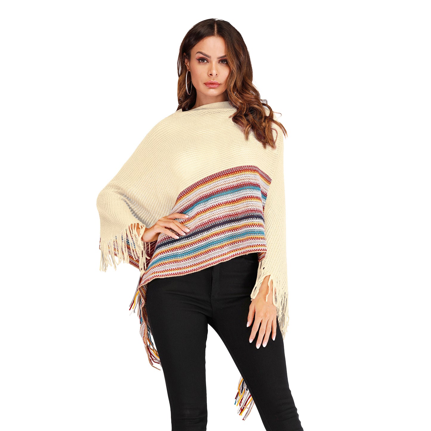 Fringed High Neck Colour Shawl