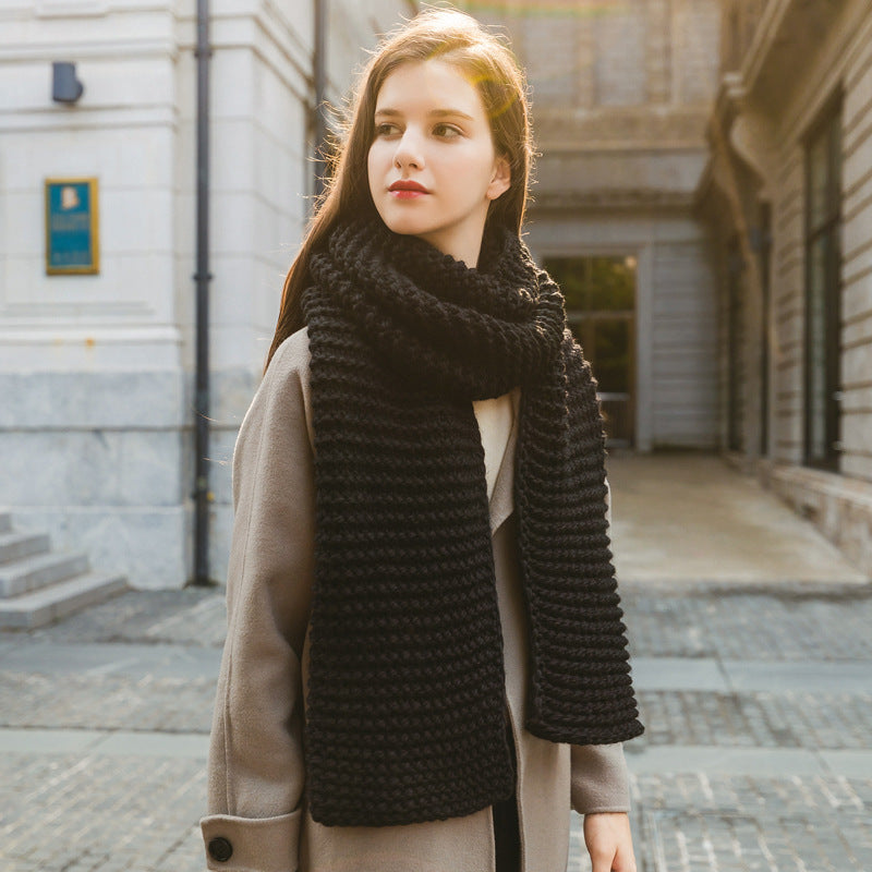 Handmade Thick Wool Pure Colour Knitted Scarf