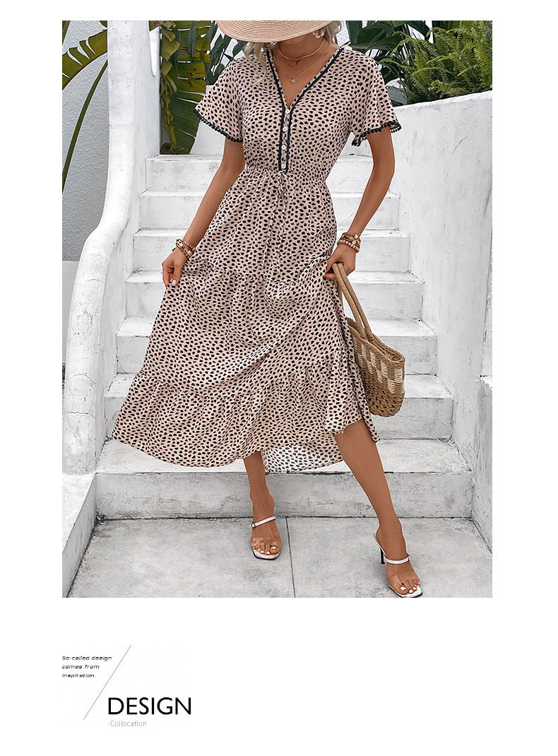Summer New Dress European And American V-Neck Leopard Print