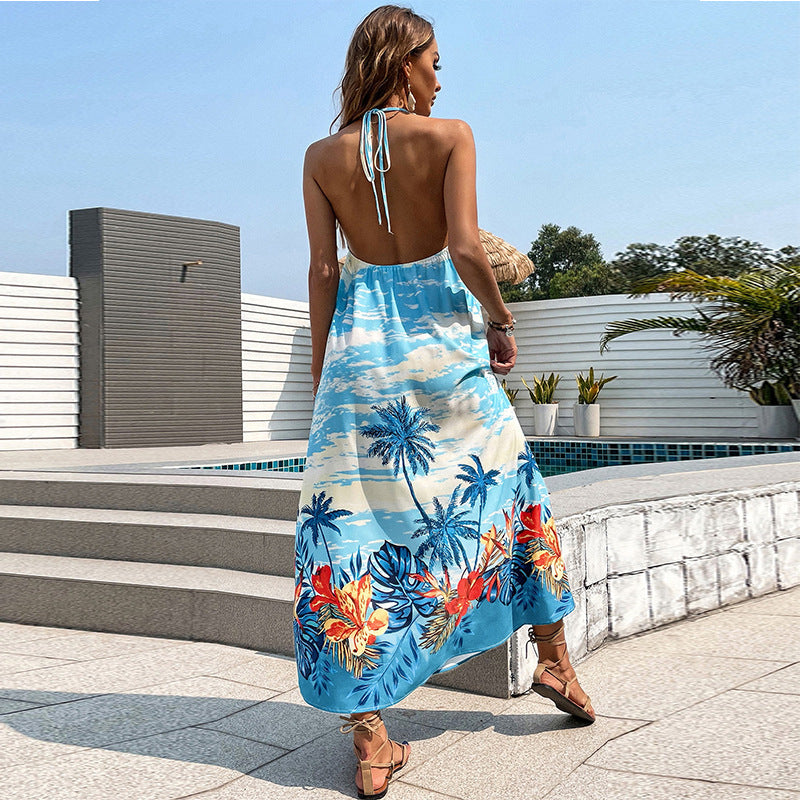 European And American Holiday Print Sleeveless Dress