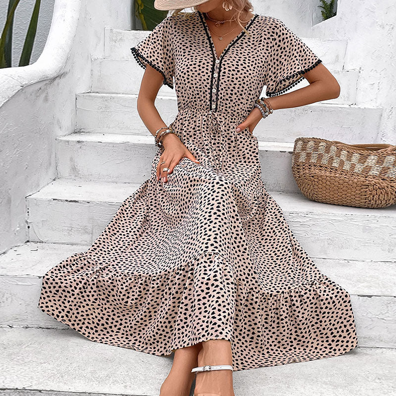 Summer New Dress European And American V-Neck Leopard Print