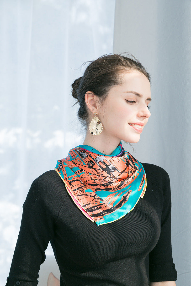 Large Square Scarf Silk Blue