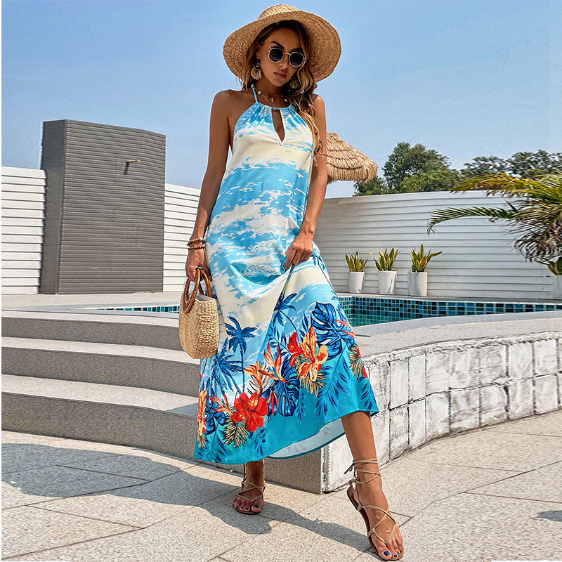 European And American Holiday Print Sleeveless Dress
