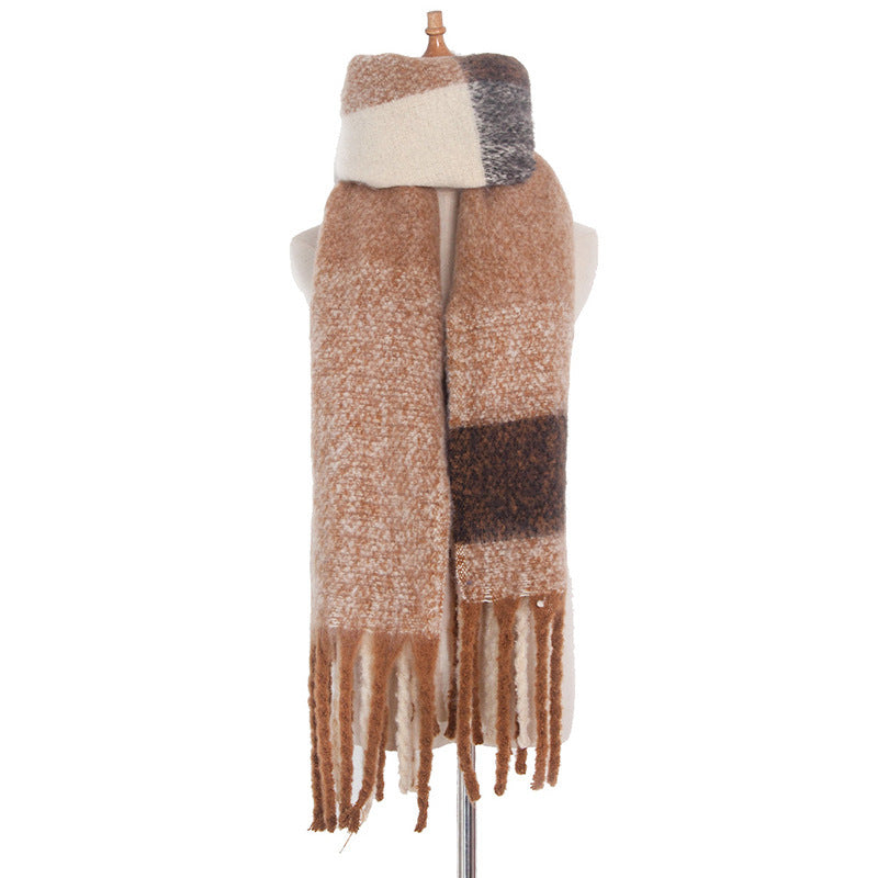 Fashionable Thick Fringed Large Plaid Scarf