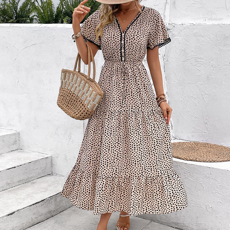 Summer New Dress European And American V-Neck Leopard Print