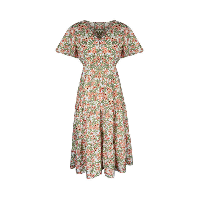Women's Fashion Vintage Floral V-Neck Midi Dress