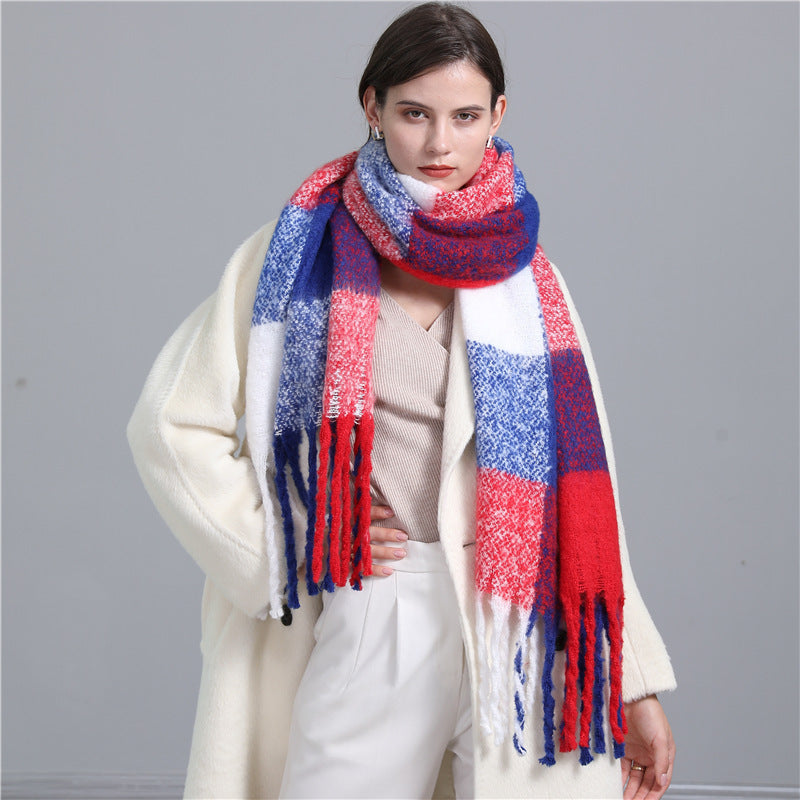 Extended Plaid Scarf Thickened Warm Shawl