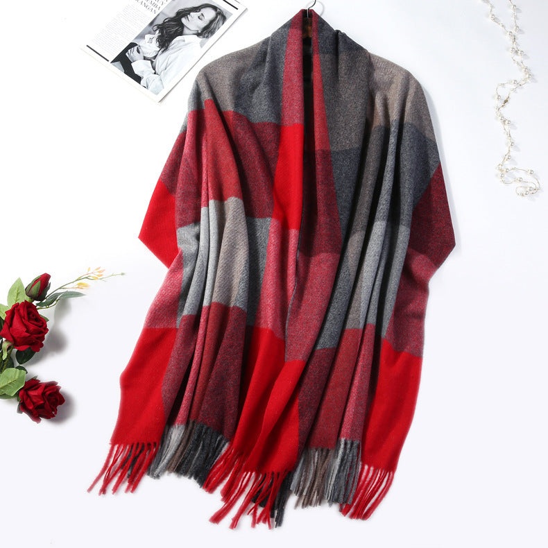 Cashmere warm plaid shawl