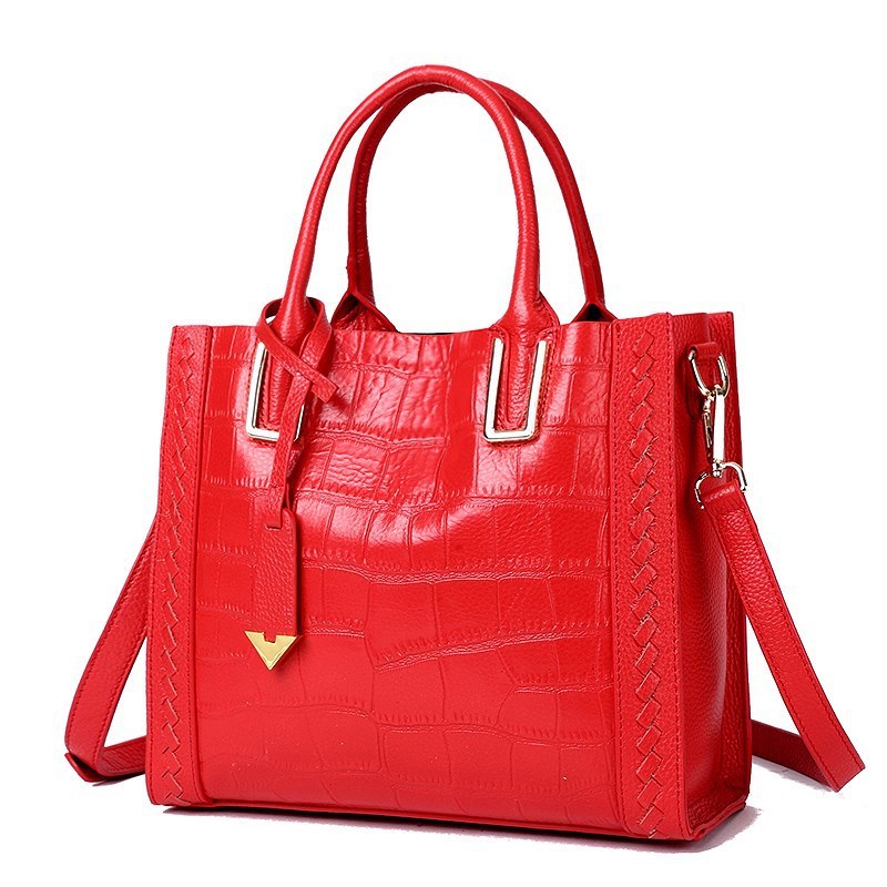 Women Leather Handbags Crocodile Pattern Woven