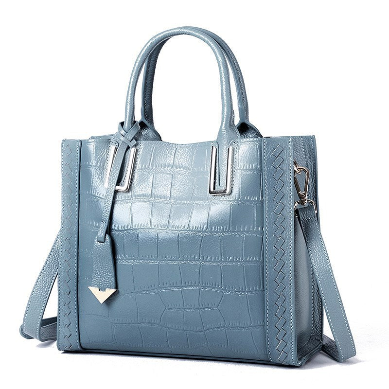 Women Leather Handbags Crocodile Pattern Woven