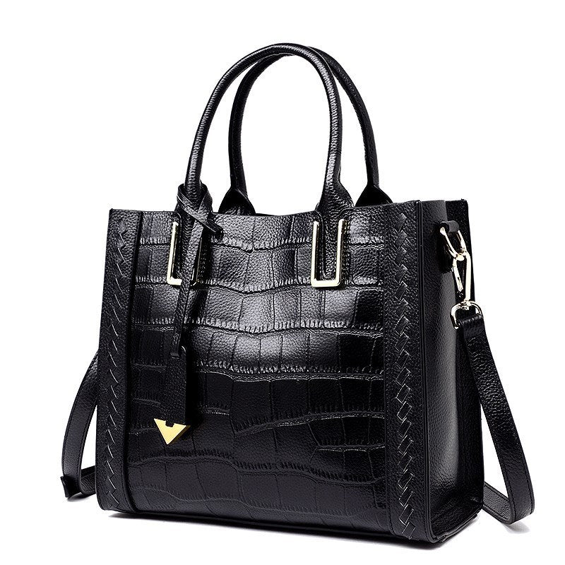 Women Leather Handbags Crocodile Pattern Woven