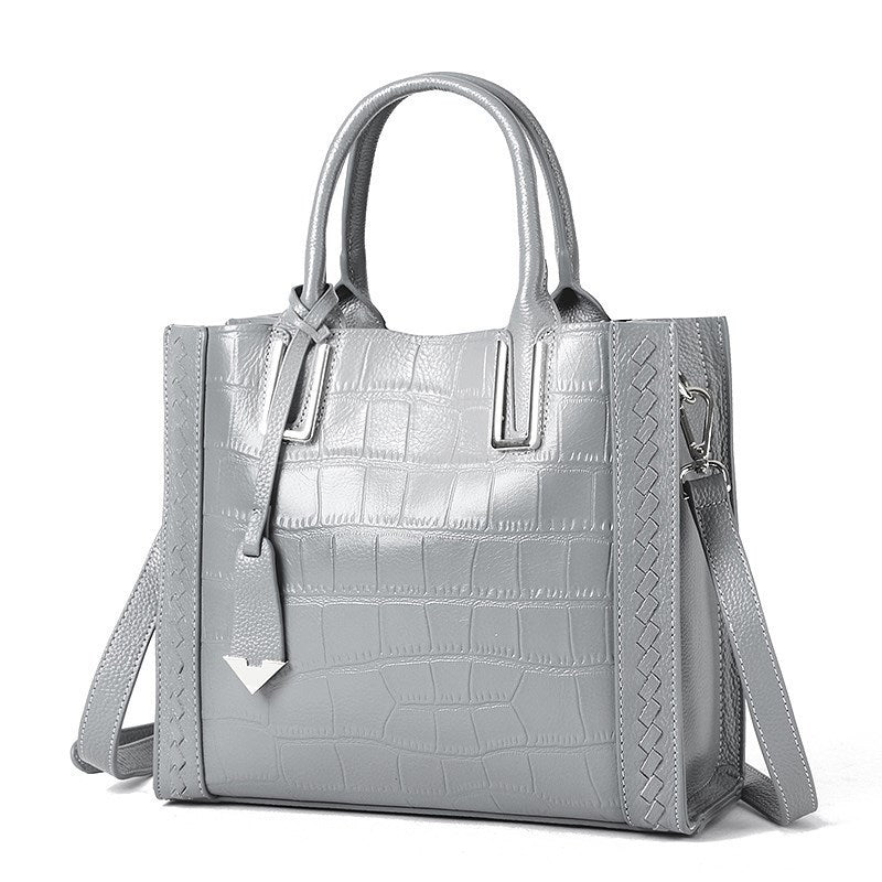 Women Leather Handbags Crocodile Pattern Woven