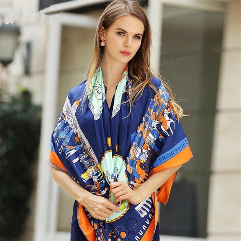 European And American Silk Big Square Scarf Fashion Shawl