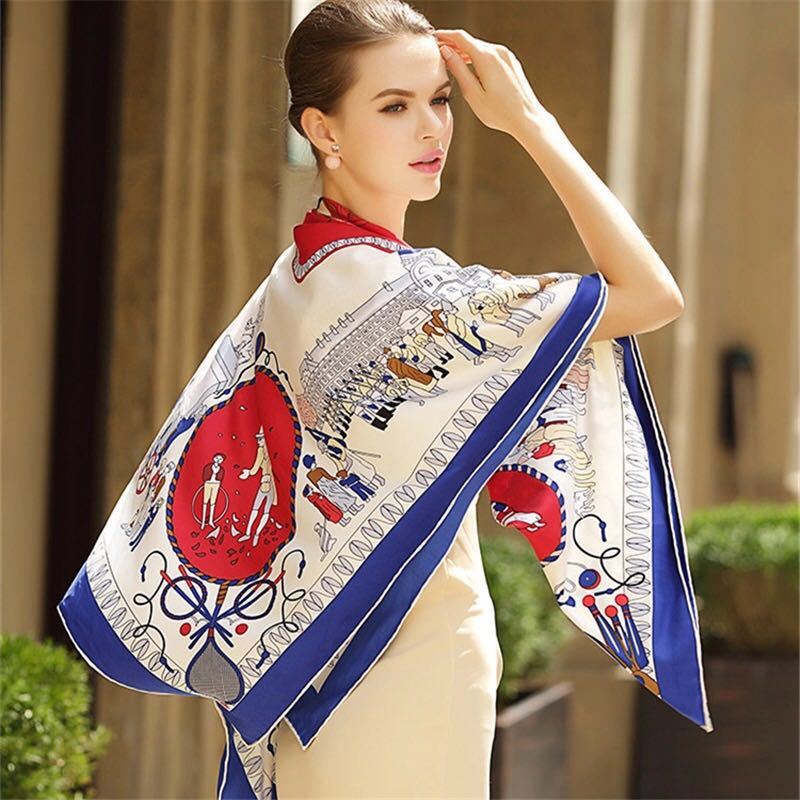 European And American Silk Big Square Scarf Fashion Shawl