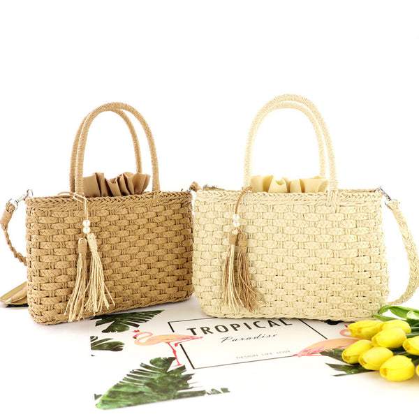 Fashion Female Bag Beach, Paper Rope Three-Strand Braid Woven Bag