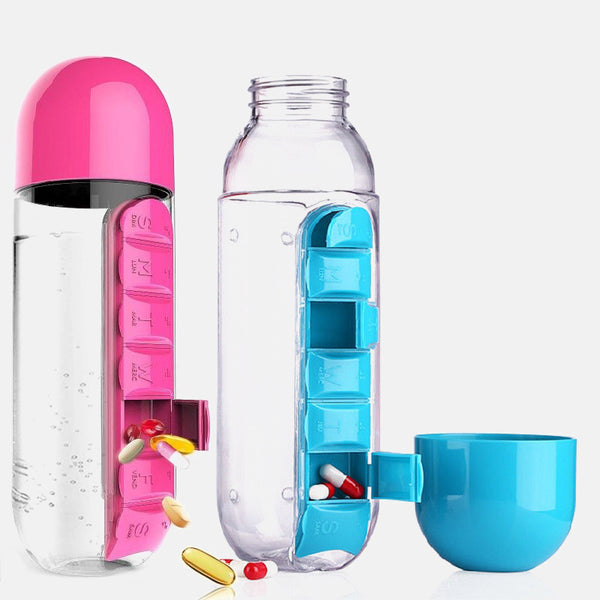 Water Bottle With Pillbox Plastic Drink  With Medicine Pills Box Travel 7 Days Drug Organizer Drinking Container