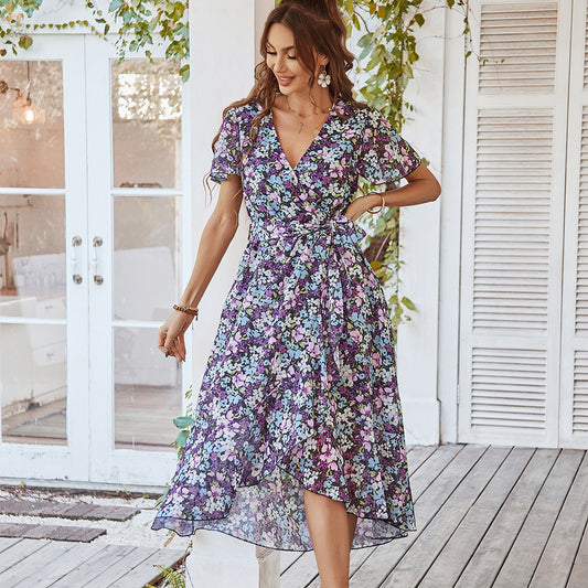 Fashionable European And American Print Flowy Dress