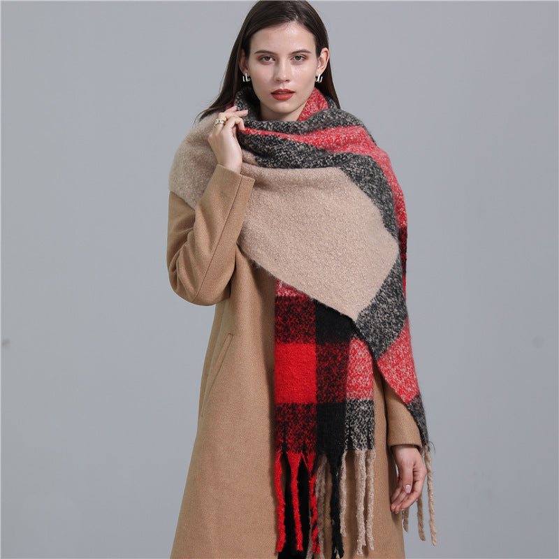 Extended Plaid Scarf Thickened Warm Shawl