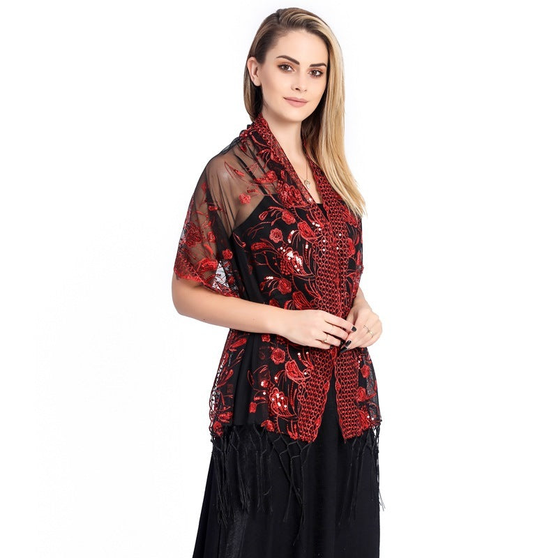 Elegant Sequined Tassel Shawl Bride