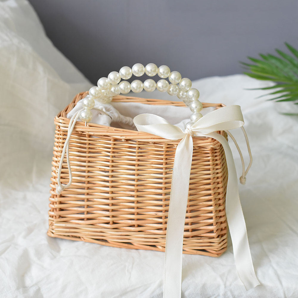 Women's Fashion Simple Pearl Rattan Handbag