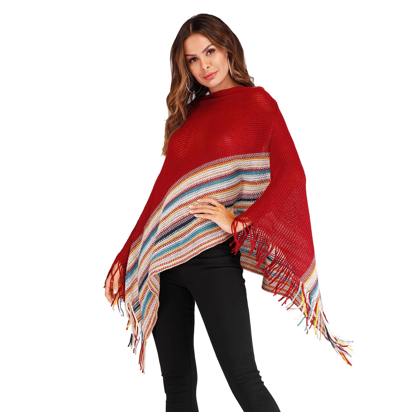 Fringed High Neck Color Shawl