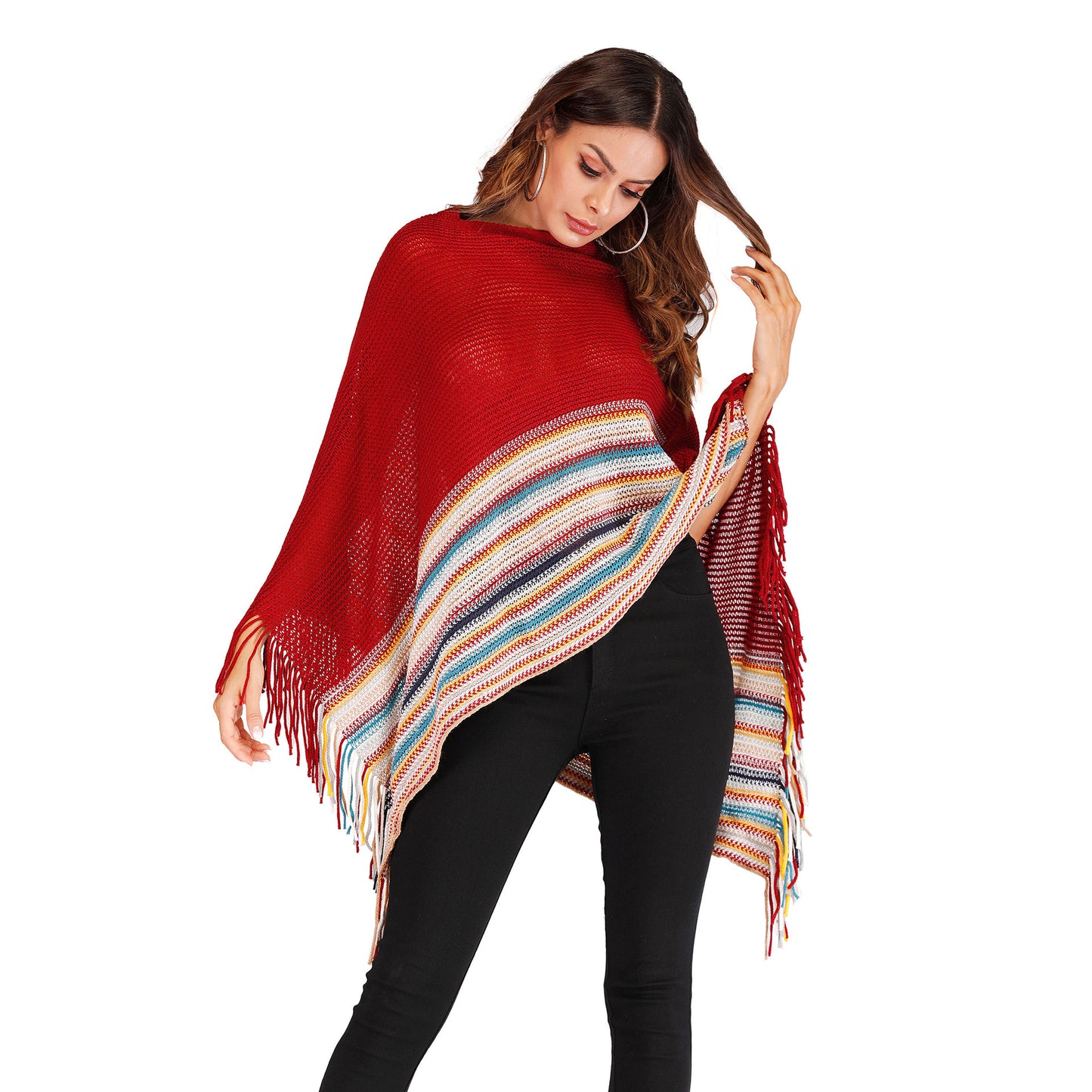 Fringed High Neck Color Shawl