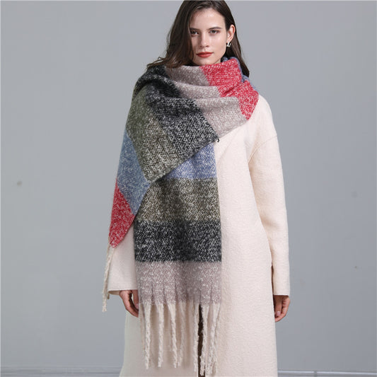 Winter Scarf Plaid European And American Plus Long Fringe