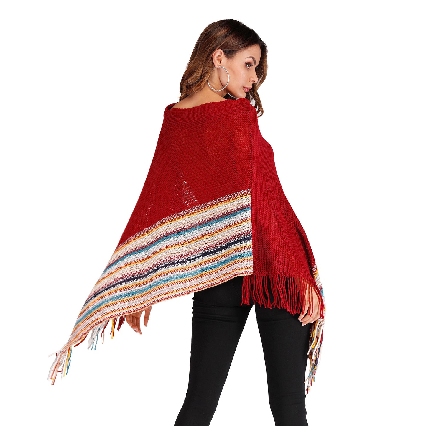 Fringed High Neck Color Shawl