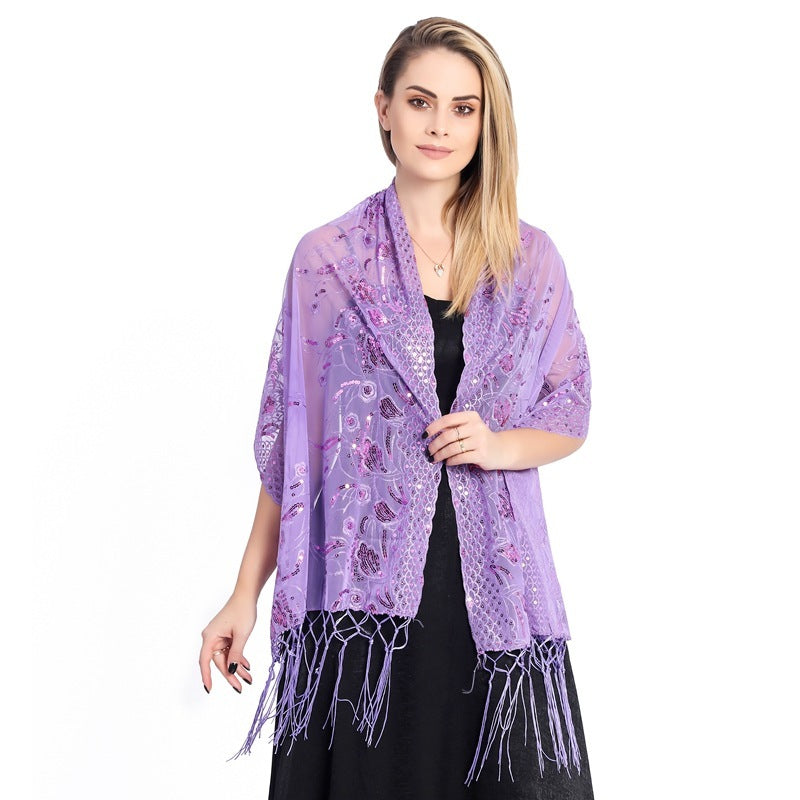 Elegant Sequined Tassel Shawl Bride