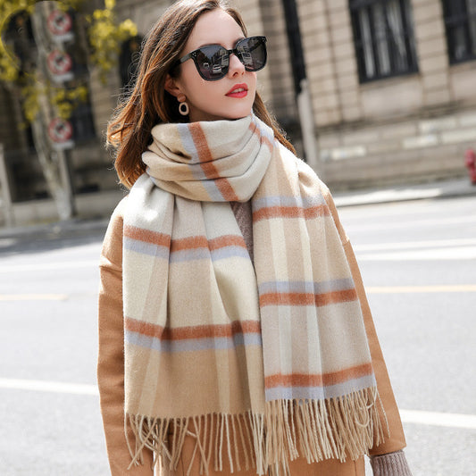 Female Fringed Plaid Wool Scarf British