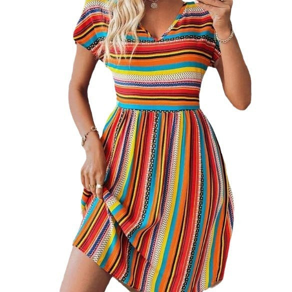 Summer New European And American Women's Dress with Short Sleeve
