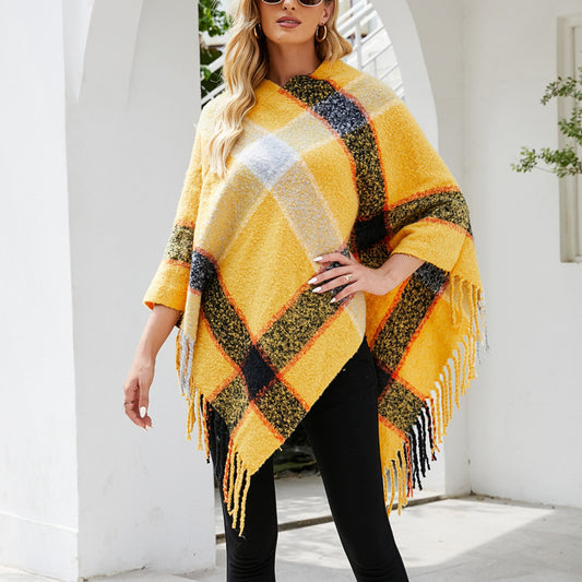 Shawls Color Striped Cape Knitted Tassel