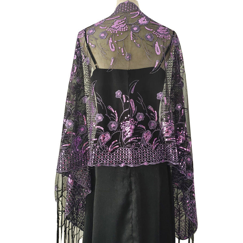 Elegant Sequined Tassel Shawl Bride