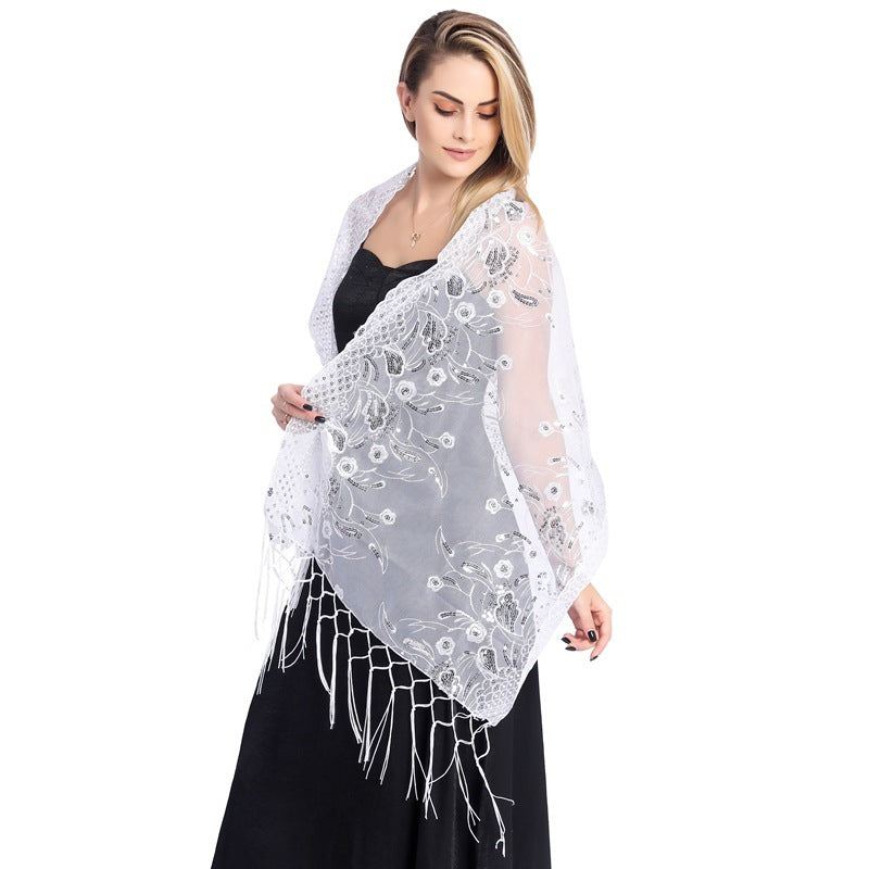 Elegant Sequined Tassel Shawl Bride