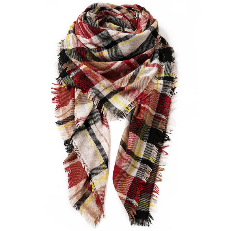 European And American Autumn And Winter Plaid Square Scarf Shawl