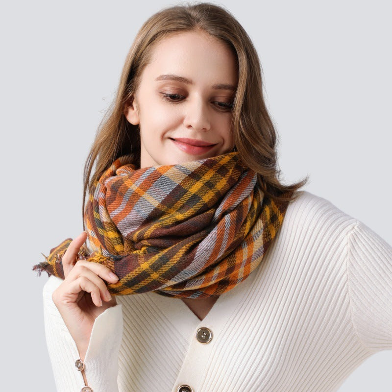 European And American Autumn And Winter Plaid Square Scarf Shawl