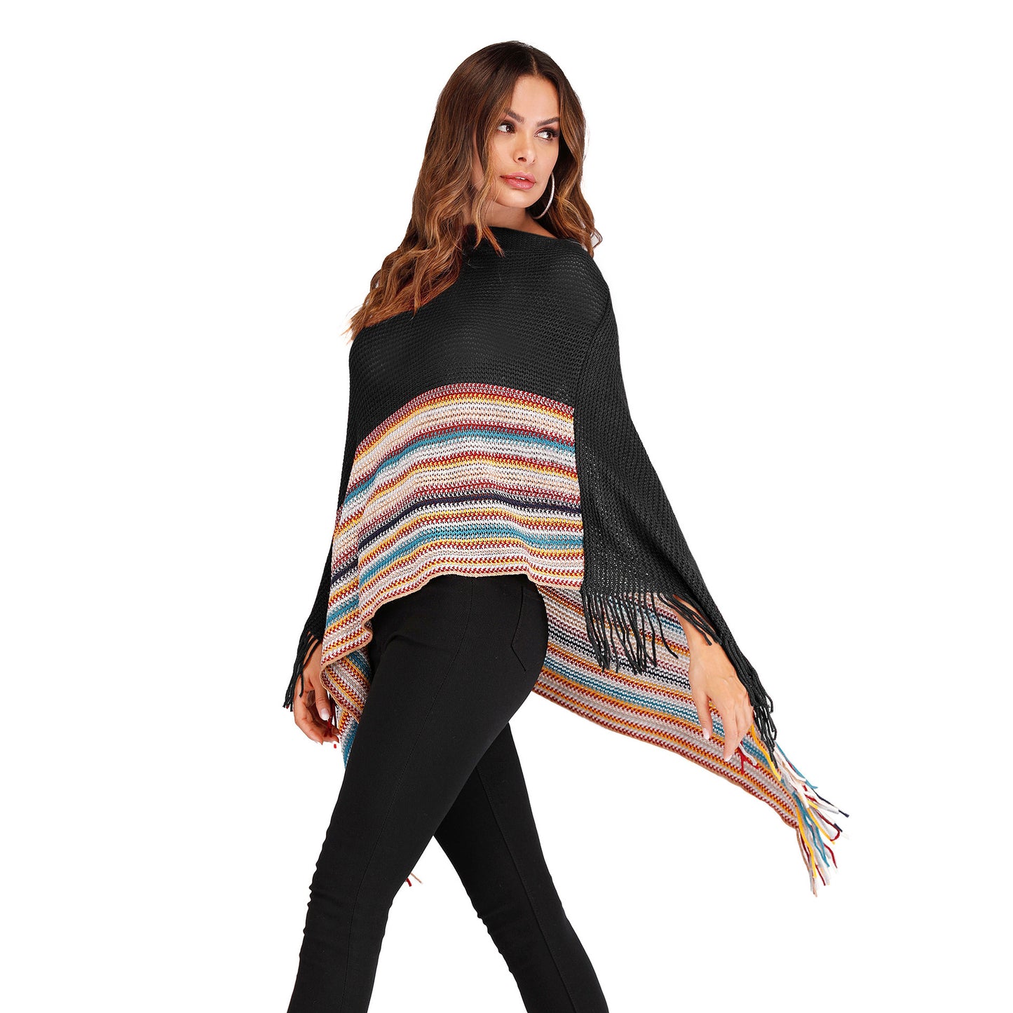 Fringed High Neck Color Shawl