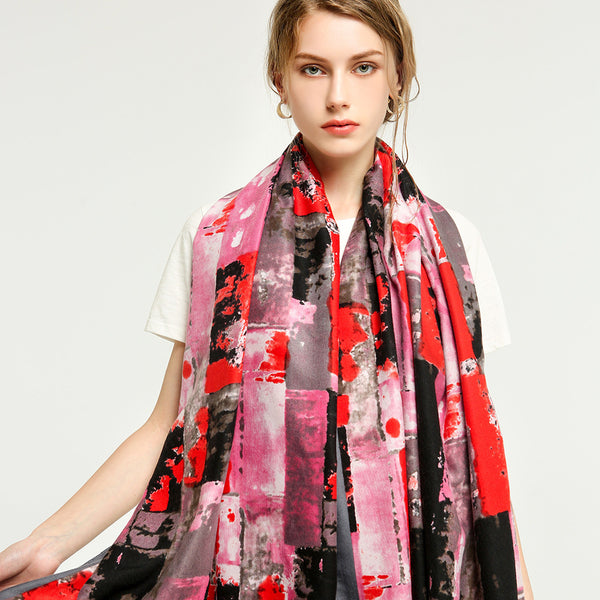 Double faced Satin graffiti scarf