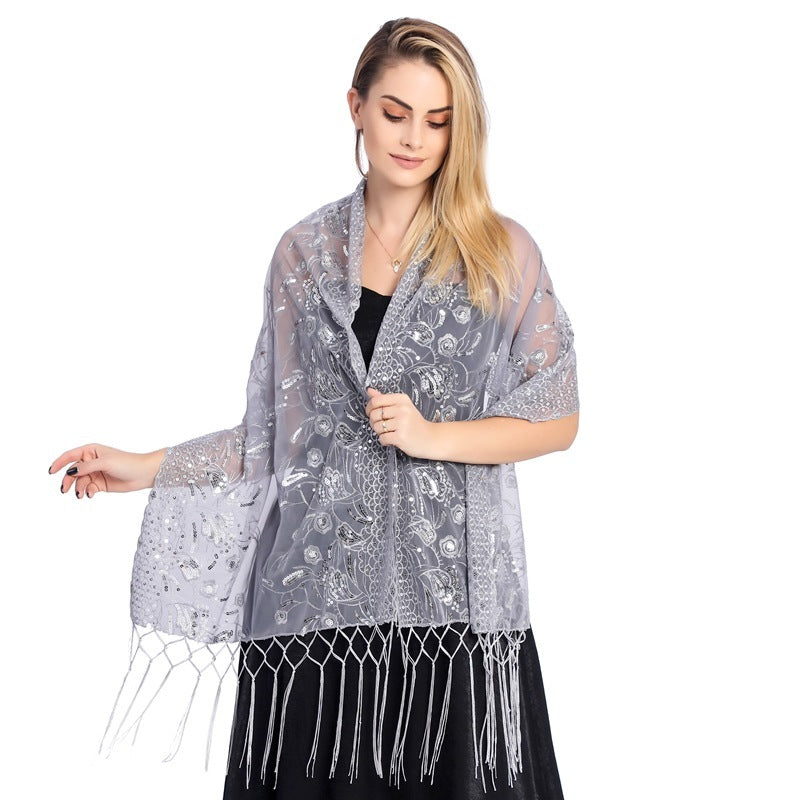 Elegant Sequined Tassel Shawl Bride