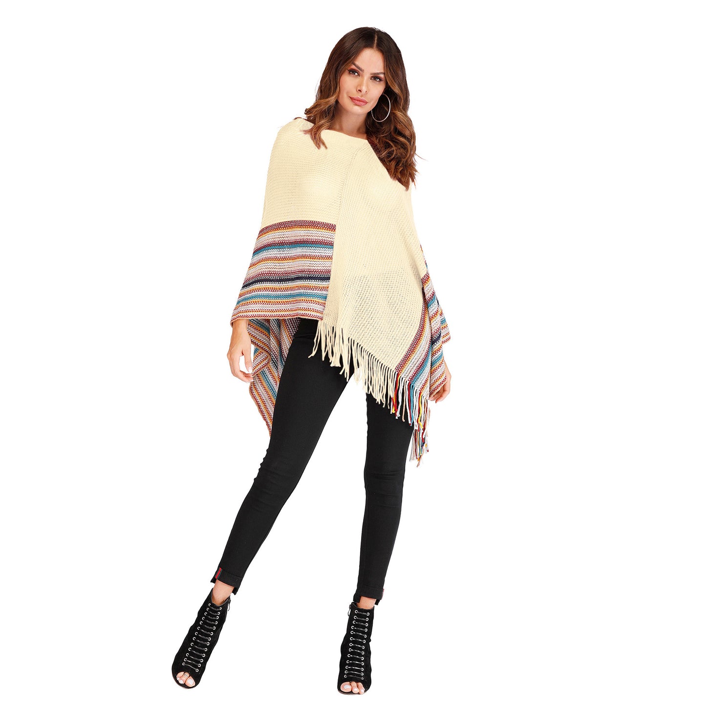 Fringed High Neck Color Shawl