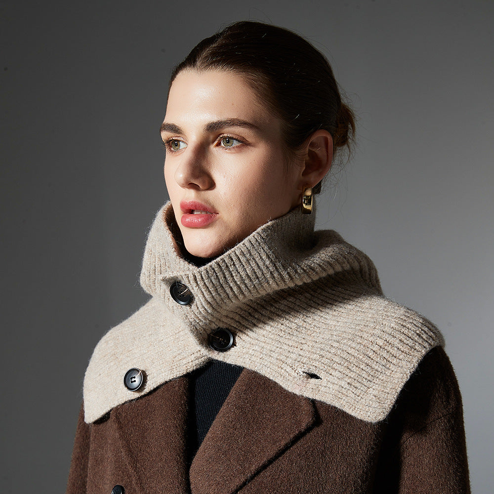 European And American Autumn And Winter Button Clip Flower Wool Knitted Scarf