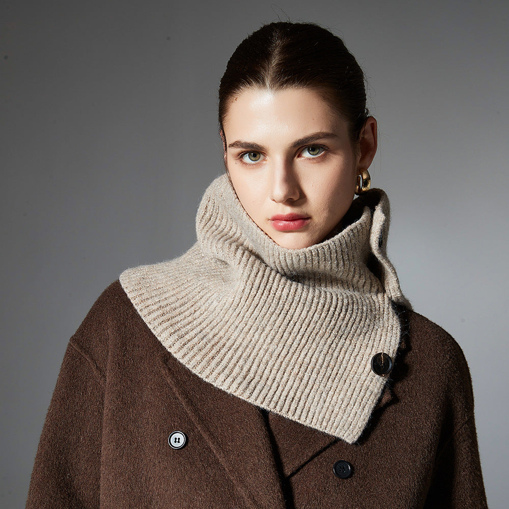 European And American Autumn And Winter Button Clip Flower Wool Knitted Scarf